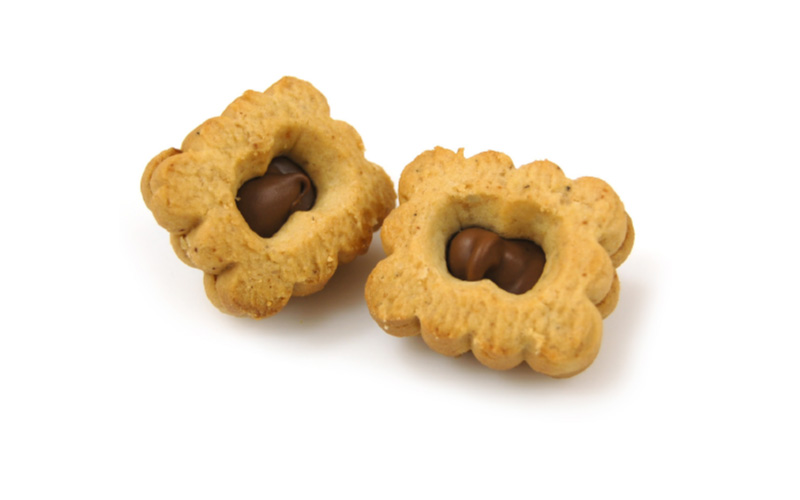 Biscotti Quadratino tre farine farcito nocciola cacao